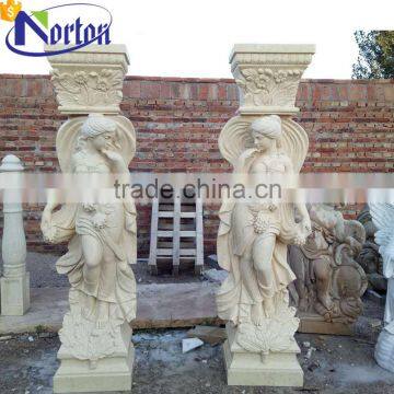 Handcarved woman statue natural marble roman pillar design NTMF-C146A