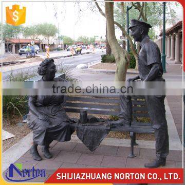 park decoration casting bronze bench with man and woman statue NTBH-S809X