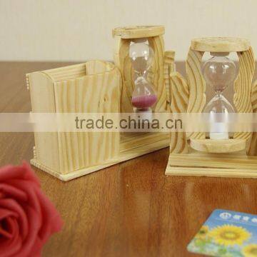 Wooden Pen Pencil Holder With Hourglass photo-2