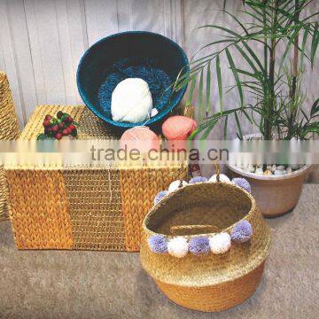Decorative Seagrass Storage Baskets, Belly Seagrass Basket With Pompoms photo-2
