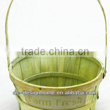 FRESH GREEN WASH ROUND FARM FRESH BAMBOO CHIP BASKET W/HANDLE
