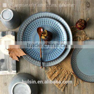 Embossing Vintage Style Porcerlain 16 Piece Ceramic Stoneware Dinner Set photo-2