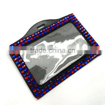 Hot Sale, High Quality Promotion Gift PU Leather Badge Holder with Crystal Gem Decoration