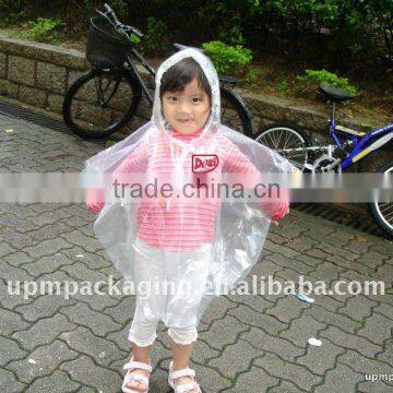 Transparent disposable plastic rain poncho for kids