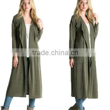 2017 Fashion Women Clothing Long Sleeve Green Full Length Spring Cotton Polyester Long Line Loose Fit Maxi Cardigan