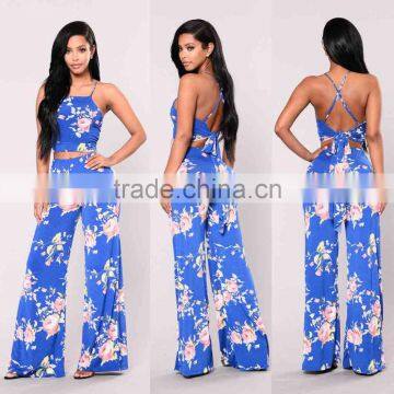 quality womens fashion Clothes Floral Crop Top And Wide Leg Pants two piece sets