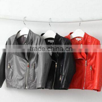 Wholesale solid long sleeve leather jackets for baby kids girl