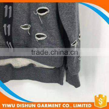 Men Latest Designs Cotton French Terry Blank Hoodies With Many Holes photo-2