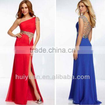 A-line One-shoulder Side Split Cap Sleeve Prom Dresses 2012