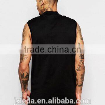 OEM Customize Men Summer Longline Sleeveless Turtle Neck Black Plain T-shirt photo-2