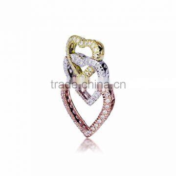 Unique Tri Color CZ Studded Heart Pendant