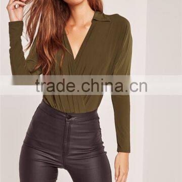 MGOO 2017 High Quality Green Olive Bodysuits Shirts Jersey 95% Cotton 5% Spandex Long Sleeves Fashion Shirts photo-2