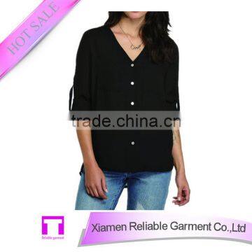 Made in China deep neck blouse with button