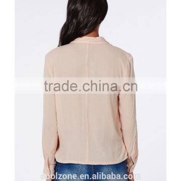 100% Polyester Wrap Over Nude Women Blouse for Middle Aged Women photo-3