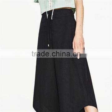 Cord Culottes Asymmetric Slacks Women Black Dress Pants photo-2