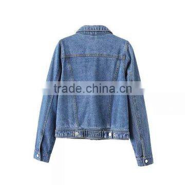 Dark Blue Washed Jeans Women in New Model Down Denim Jacket