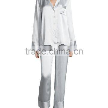 Highest Quality Ladies Elegant Night Sleeping Shirts and Pants Wear Stain Long Sleeves Pajamas Set Wholesale photo-4