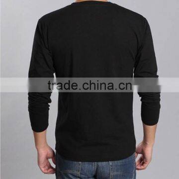 Mens Custom Design Black V Neck Plain Long Sleeve t Shirt for Men photo-3