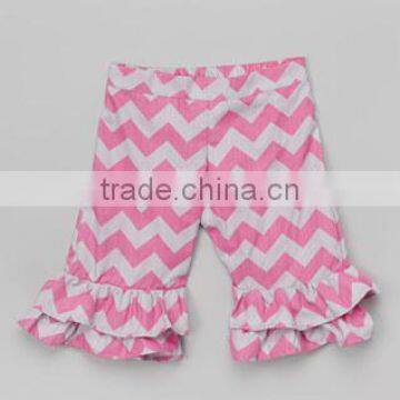 Boutique Double Ruffle Pants Childrens Chevron Pants Wholesale Summer Cotton Knit Ruffle Pants for Girls