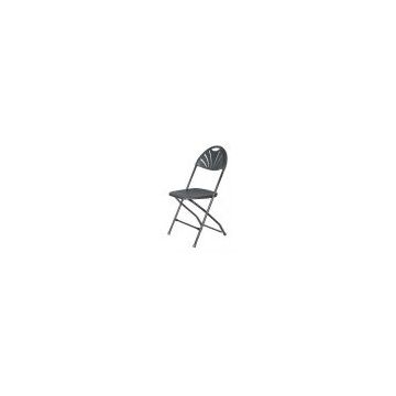 Black Plastic Fanback Folding Chair