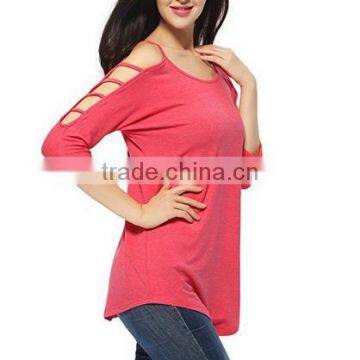 Women's 100% Cotton Comfort Colors TShirts in Bulk Hollowed Out Shoulder Three Quarter Sleeve photo-5