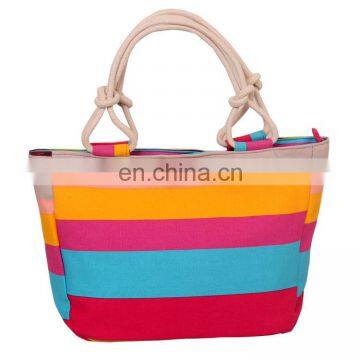 Fashion Casual Women's Single Shoulder Portable Color Printed Stripe Canvas Bag