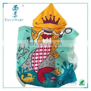 60*120cm hot sale organic children printed beach towel/mermaid kids hooded beach towel