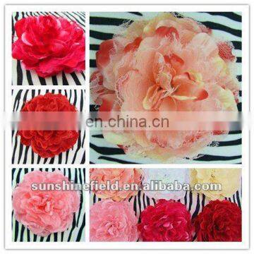 5.5" Large Laced Peony Flowers Silk Peony Flowers Brooch Hair Pin