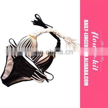Stylish Rope Halter Sexy Bikini Sets in Color Block