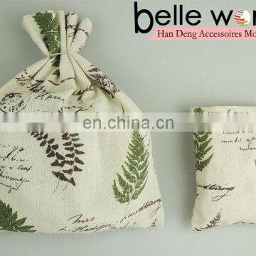 Customized size leaves printing gift fabric drawstring jute bag