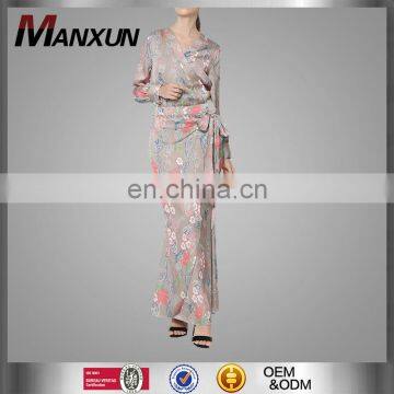 Muslim Women Overlap Baju Kurung Set Two Pieces Sarong Skirt Malaysia Floral Printed Dress