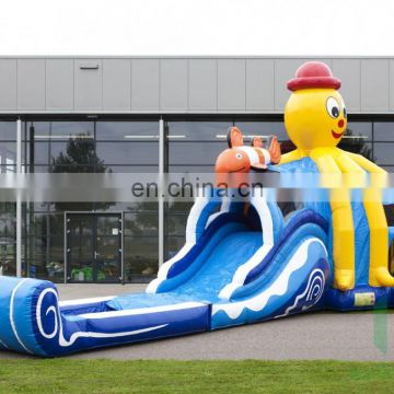 HI PVC giant kids long water slide, octopus inflatable castle jumping slide for sale