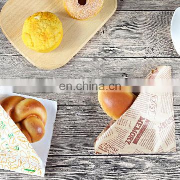 Custom printed triangle food kraft paper bag wax coated paper bag for bread/snack food