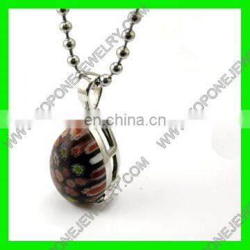 Oval dark red stainless steel murano stone pendant