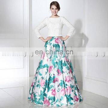 Custom Made Two Piece Prom Dress Floral Prom Dress Long Sleeve Prom Dresses LX379