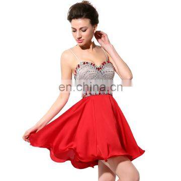 Wholesale Sweetheart Spaghetti Straps Red Chiffon Crystal Beaded Short Cocktail Dress Party Dresses