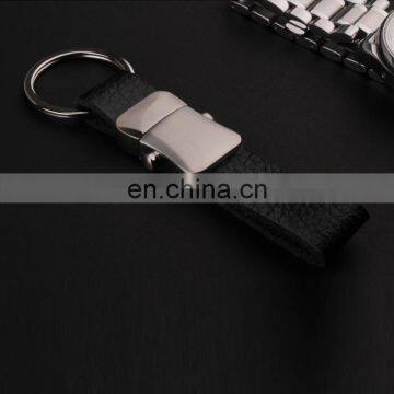 Black Split Leather Strap Keychain With Button Separate