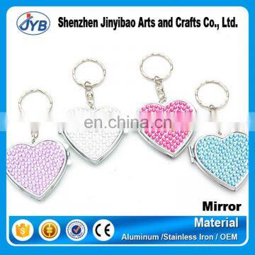 high end wholesale bling heart shape cosmetic mirror with keychain