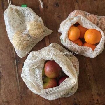 3x Produce Shopping Bags, Mesh Vegtable Bags, Eco Shopping Drawstring bag