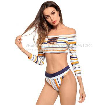 Sexy Striped Print Bikini Orange White Pattern photo-3