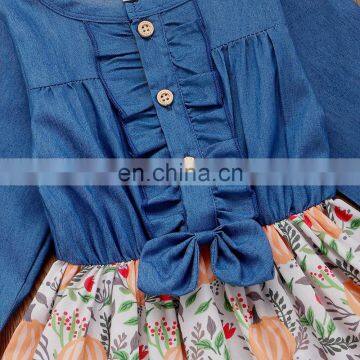 Denim Style Full Sleeve Dress With Floral Pattern Girl Daily Wearing Dress Wholesale Price photo-3