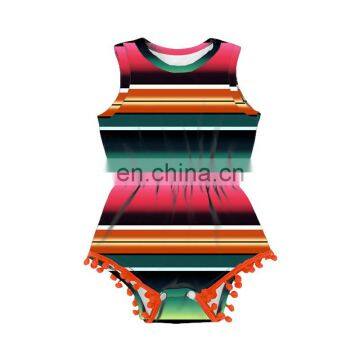 new arrival boutique serape printed pom pom baby romper lovely baby girl romper summer sleeveless onesie baby