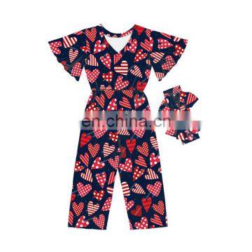 Heart Shape V-neck Bodysuit Little Girl Clothes Boutique One Piece Jumpsuit