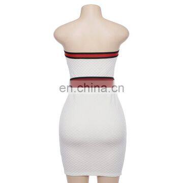 Women's Off The Shoulder Contrast Waist Belt WISH Hot Sell Summer New Backless Solid Party Wear Color Dress photo-3