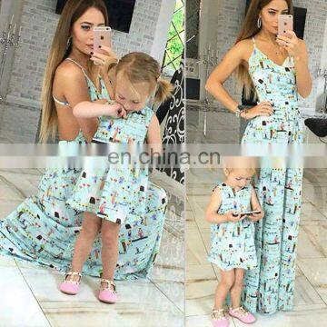 Mommy and me clothes Sleeveless Sweet Cute Spaghetti Strap Long Dress Mother daughter dresses Vestido mae e filha