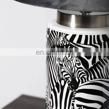 Creative Nordic Design Zebra Pattern Cylinder Shape Ceramic Material Hotel Table Lamp for Home Decor photo-3