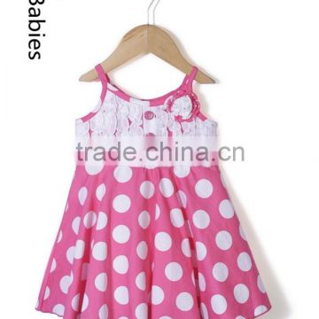 Latest summer girls frocks designs pink sleeveless polka dot dress                        
                                                                                Supplier's Choice