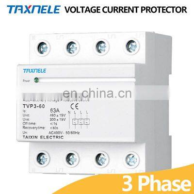 60A 63A 380V Three Phase Din Rail Automatic Recovery Reconnect Over Voltage Under Voltage Three Phase Voltage Protector photo-3