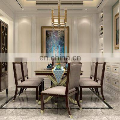 Modern Design Copper Handle Metal Decor Gold and Silver Home Furniture 6 Chairs Wooden Dining Table Sets Luxury photo-5