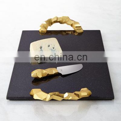 gold handle black marble tray